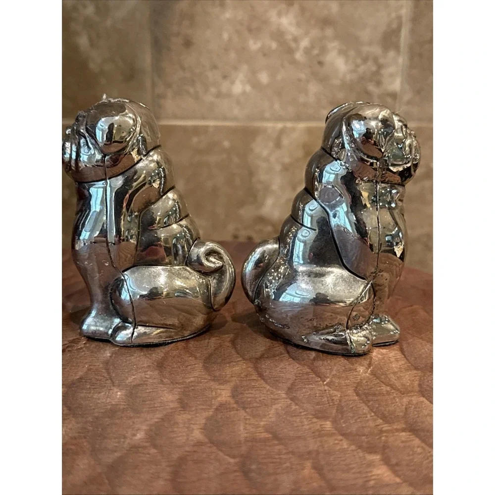 Pug Salt & Pepper Shakers Vintage Dog Godinger Silver Plate With Nickel CUTE!